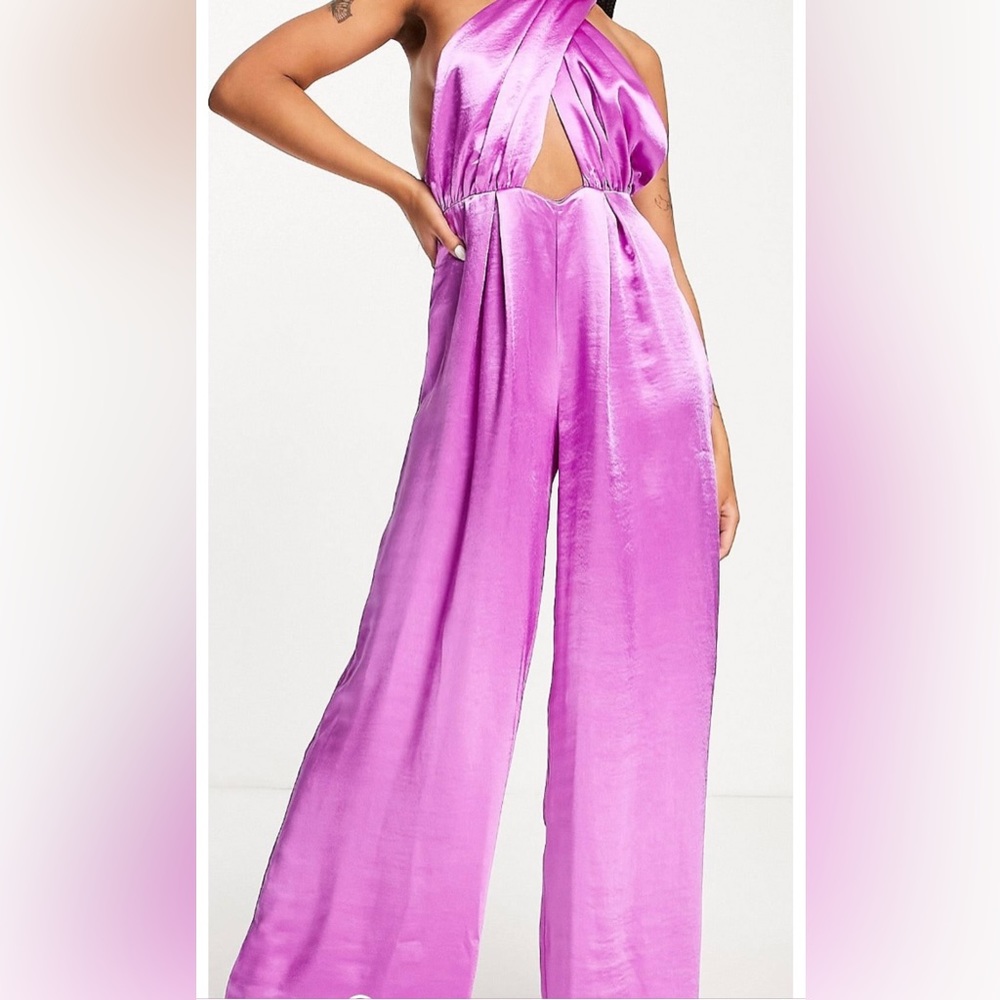 Satin Wide-leg Multi-way Magenta Jumpsuit- Size 4